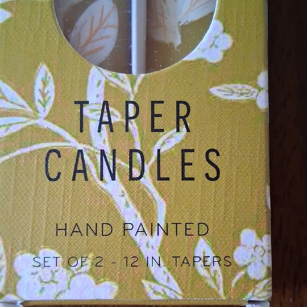 Anthropologie Hand-Painted Taper Candles  White Floral Set Of Two